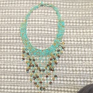 Festival Necklace Elegant Beaded Necklace with Turquoise and Brown Accents